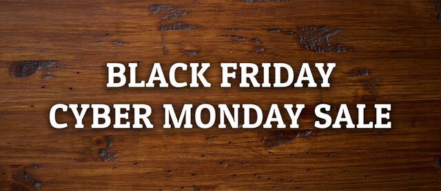 Black Friday Cyber Monday Sale, a wood background.