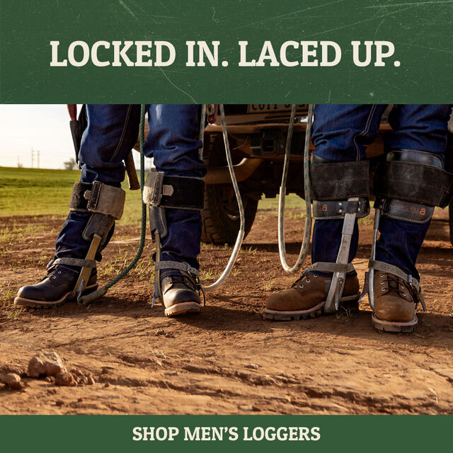 Locked in. Laced up. Super Dna 9" Waterproof Insulated Steel Toe boot in wheat and Super Dna 9" Waterproof Insulated Steel Toe in black. Shop Men's Loggers.