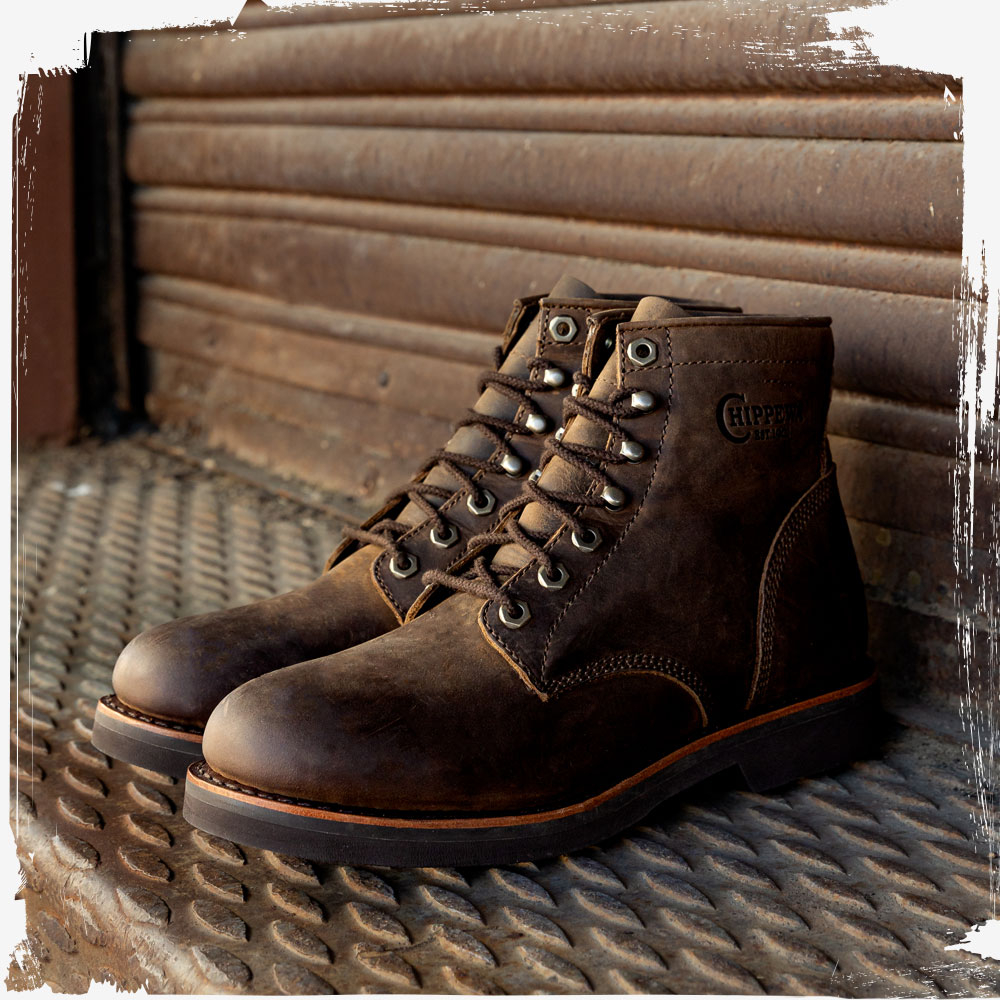 The Classic 2.0 6" Lace Up in  Wood (Brown) on a loading dock.