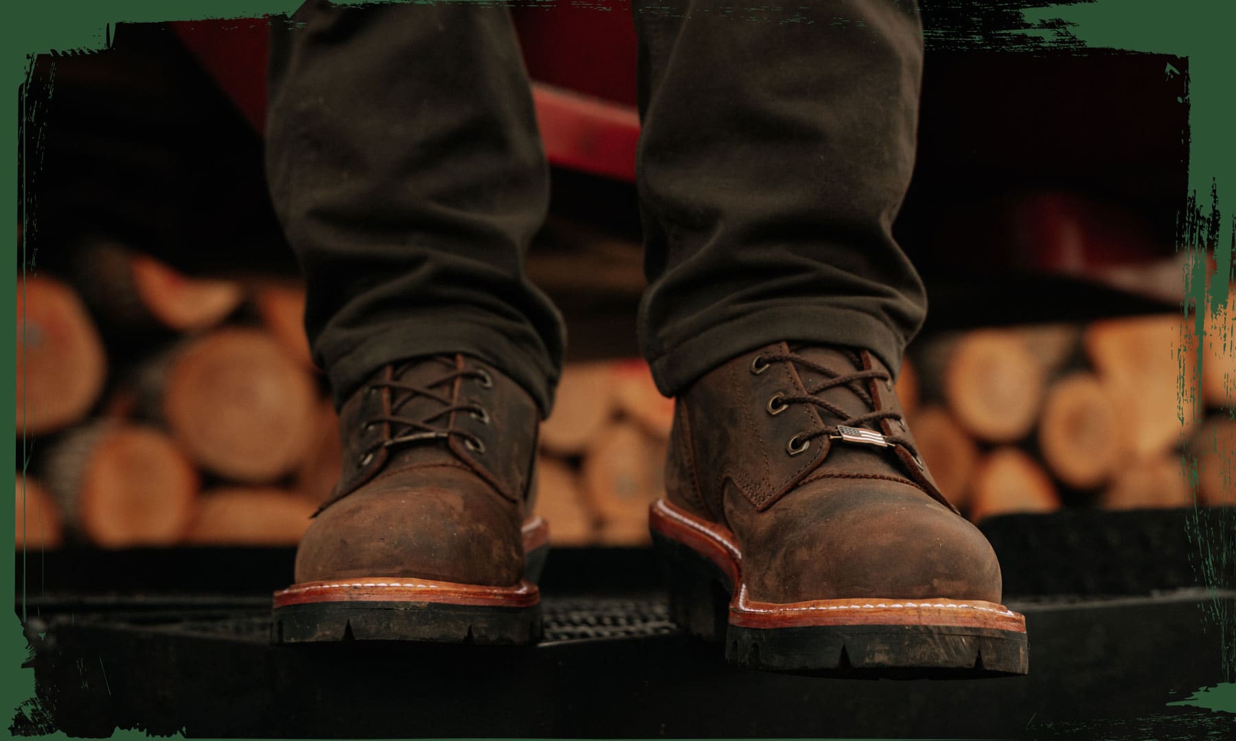 A man wearing the Super Logger 9" Waterproof Insulated Steel Toe in Aged Bark (brown).