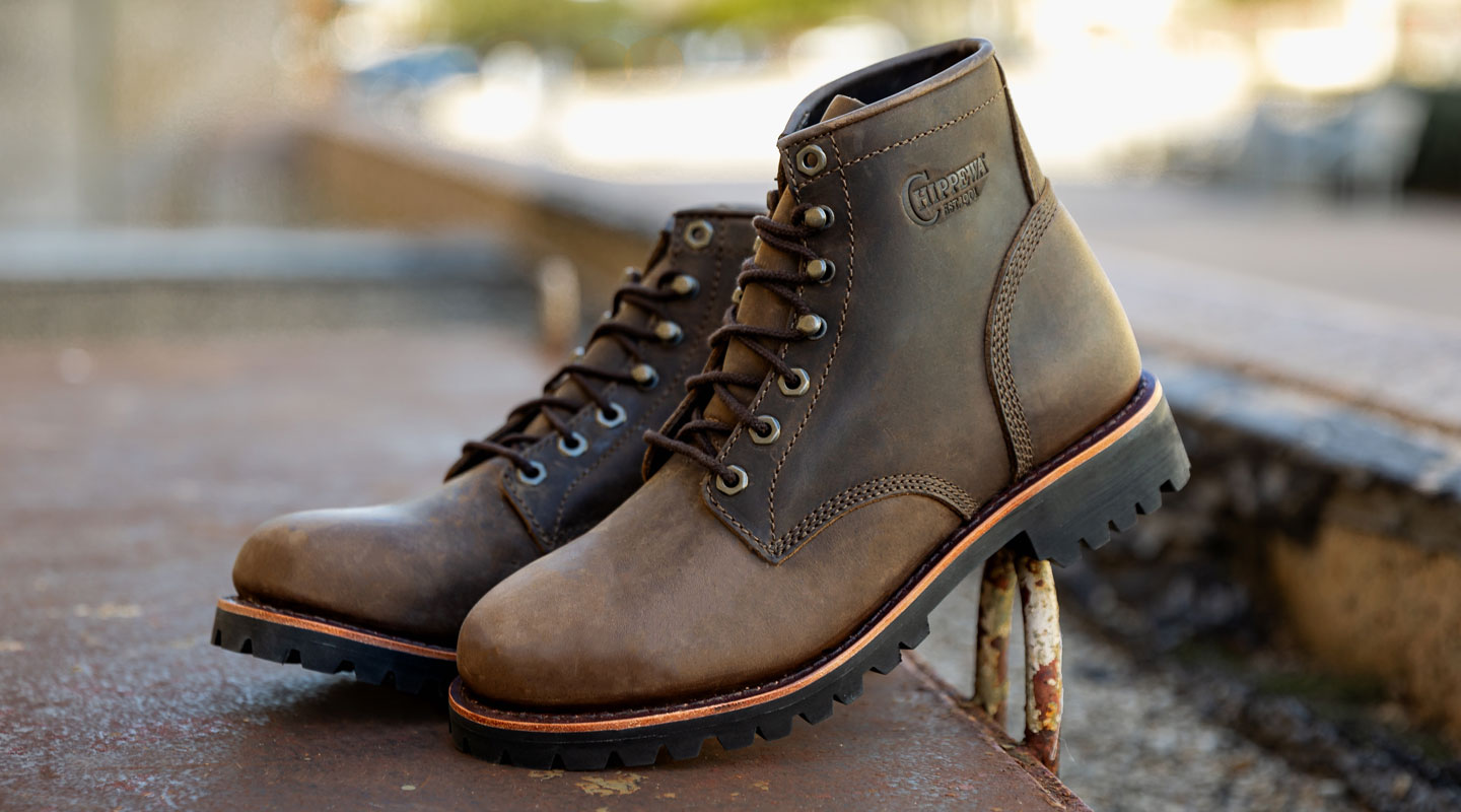 Chippewa Dark Brown Leather Lace-Up Work Boots Chippewa Boots Men main image 2
